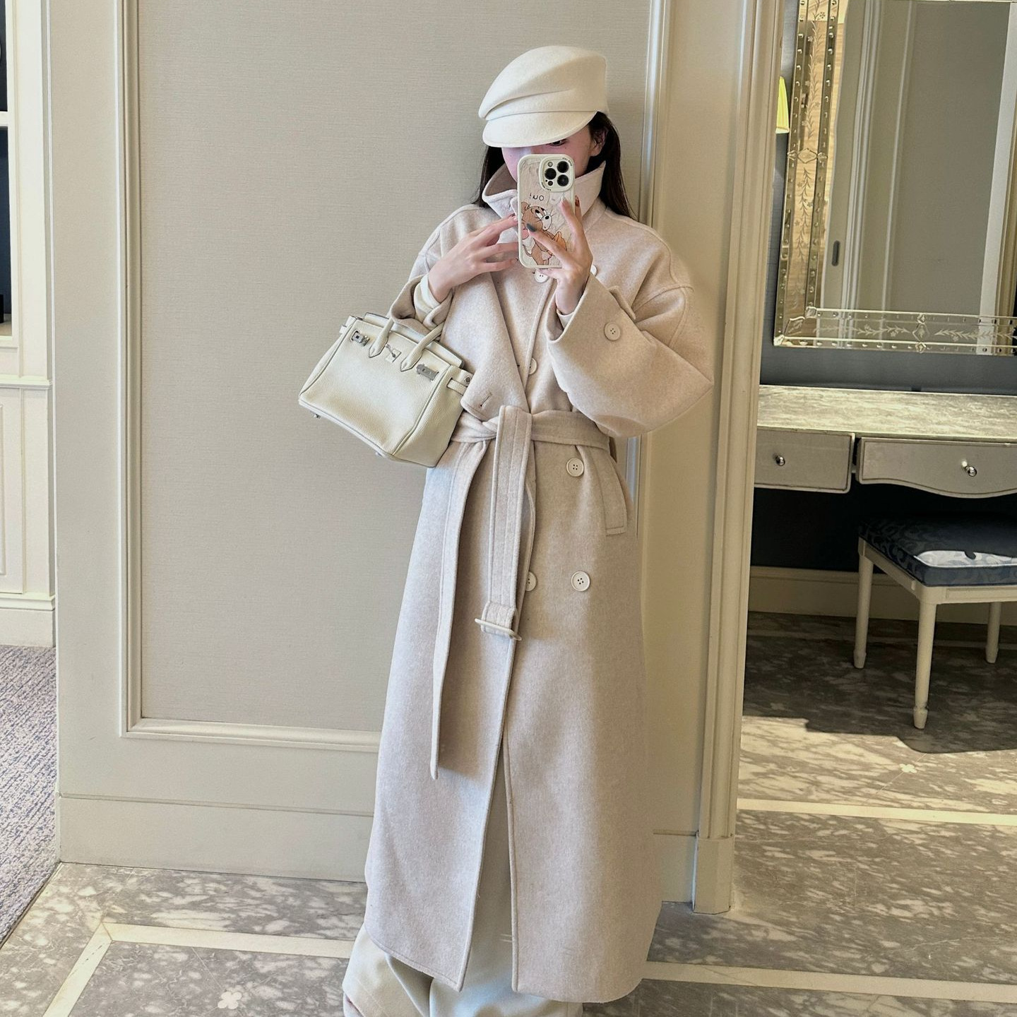 英伦风双开门襟长款毛呢气质双面尼外套女小个子韩版少女呢大衣