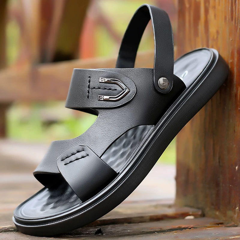 Сандалии мужские летние новые повседневные сандалии тапочки среднего возраста нескользящая мягкая подошва летняя мужская пляжная обувь