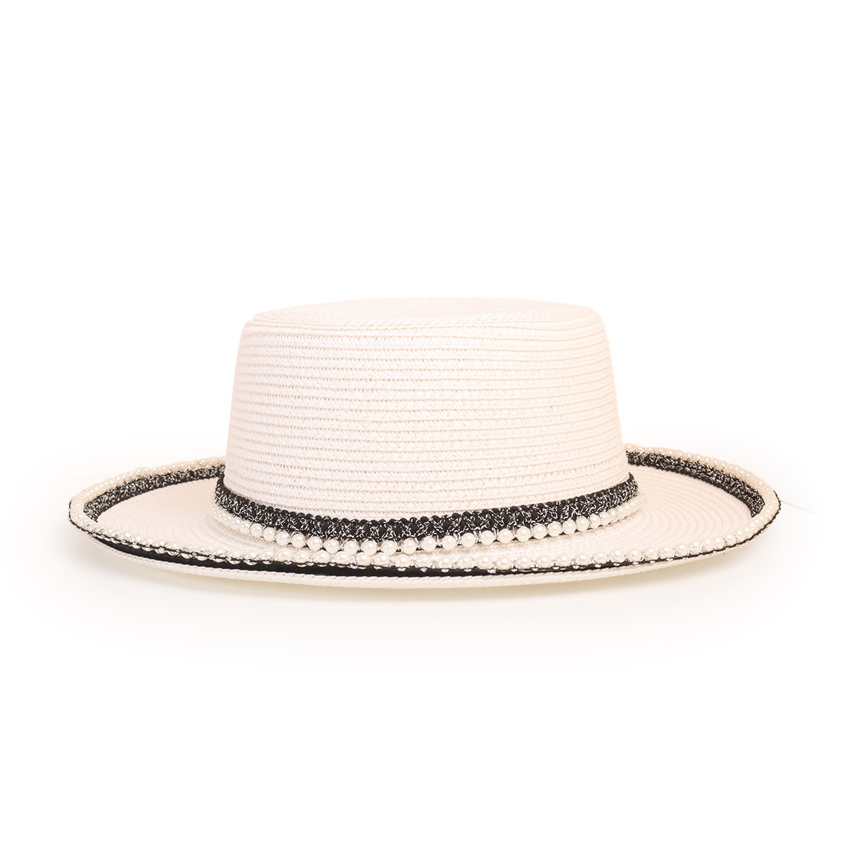 Wholesale Fashion Wide-brimmed Pearl-rim Flat Straw Hat Nihaojewelry display picture 10