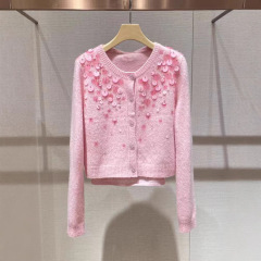 セーターのカーディガンの上着2025春の新しいピンクのiu系娘のニットの女性のストラップの2つのセット