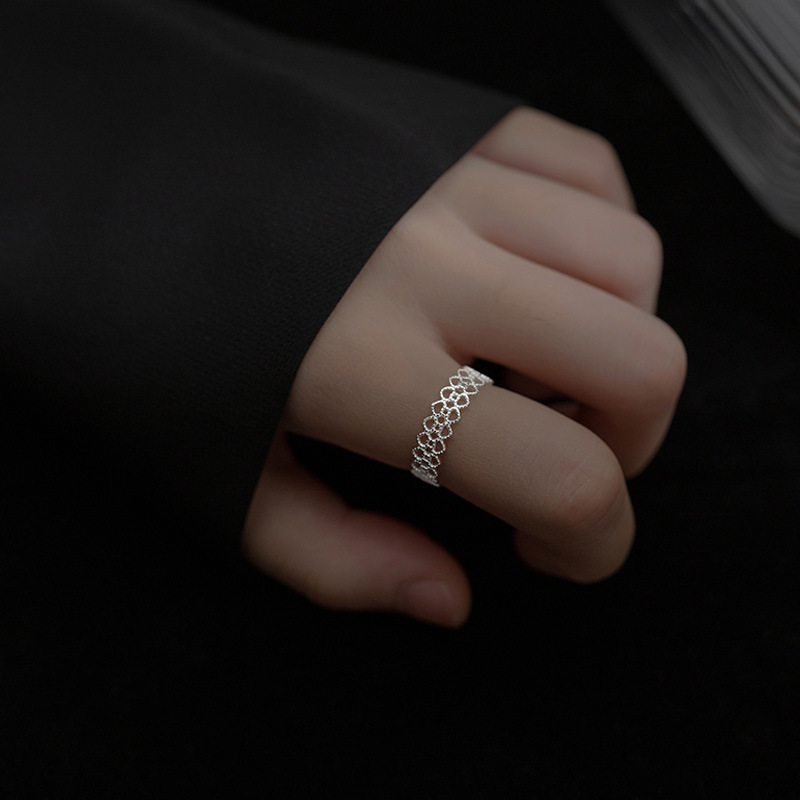 Bague ouverte en argent sterling style rétro français élégant_voghion.com