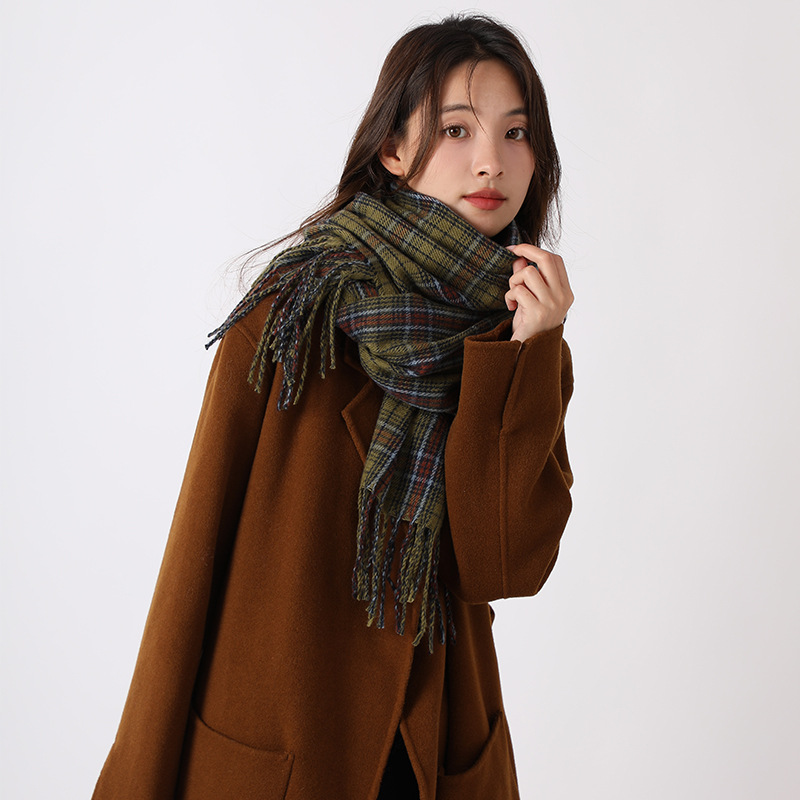 Sciarpa scozzese verde, versatile per le donne in autunno inverno, calore personalizzato di alta qualità, scialle e collo, nuovo stile coreano_voghion.com