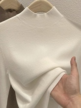 软糯针织法式毛衣纯白色保暖内搭秋冬季设计感半高领长袖打底衫女