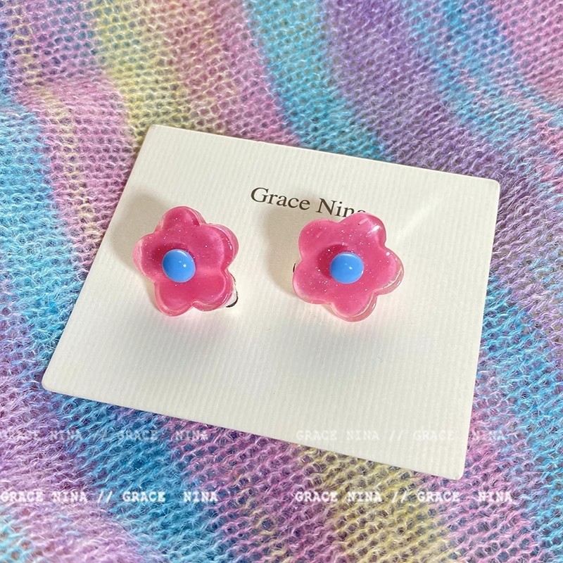 夏の落書き〜ピアスのない女性のためのカラフルな花のイヤークリップ 2023 新しいホットスタイル y2k 気質甘いイヤリング