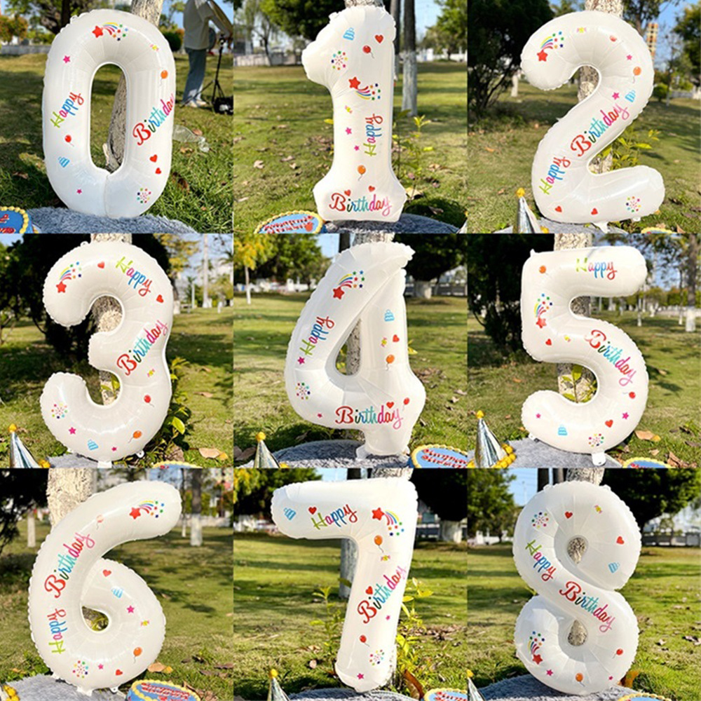 40寸大號白色數字鋁膜氣球兒童生日周歲派對布置拍照道具貼紙氣球