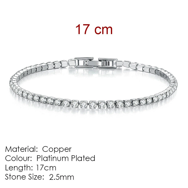 Браслет tennis Chengyuan Jewelry, циркон 2,5 мм, медь с гальваническим покрытием, 14–19 см