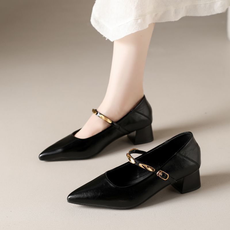 Zapatos Mary Jane de Tacón Ancho Ligero de PU para Trabajo y Otoño