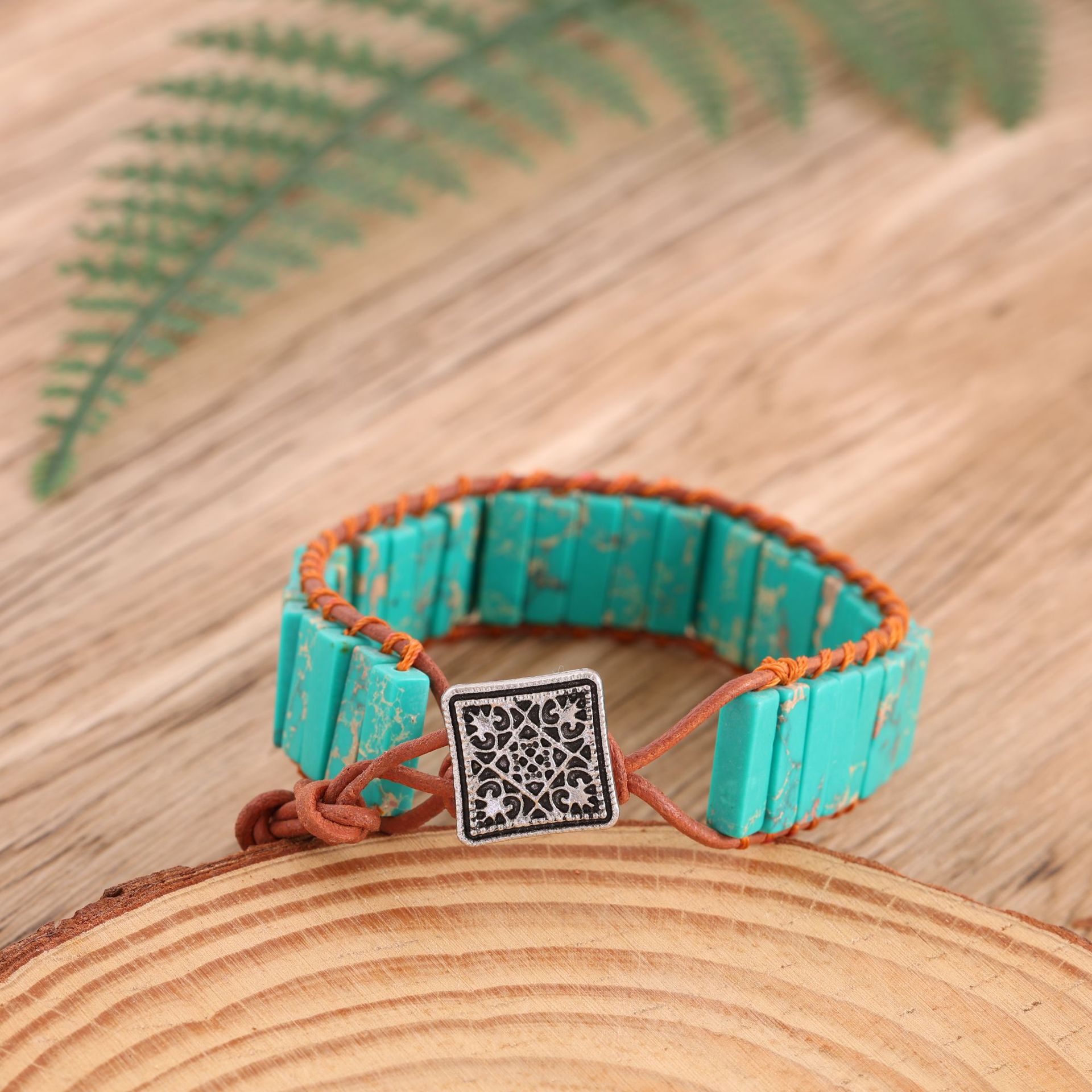 Longrui Amazon joyería transfronteriza imitación piedra natural pulsera de cuerda de cuero tejida a mano joyería de mano creativa bohemia