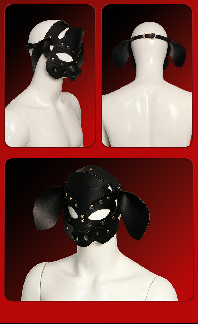 PU Leather Dog Head Mask Adult Role Play Costume with Metal Details — detail image 41