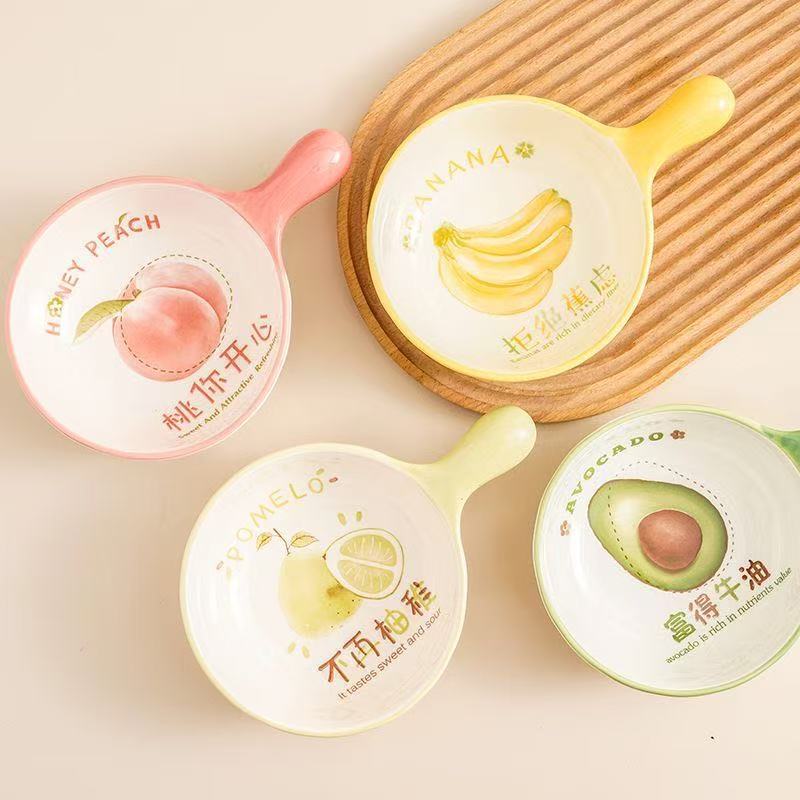 Fruit family mango cuenco esmaltado color red resistente a altas temperaturas cuenco de cerámica cuenco de arroz doméstico de alto valor facial cuenco de sopa de postre