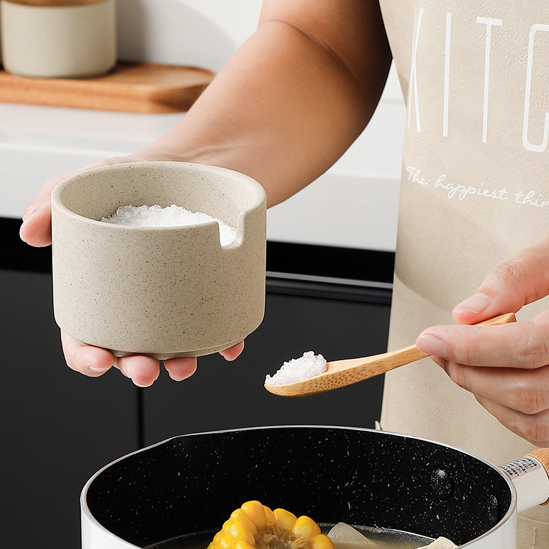 Taza de condimento de cerámica japonesa, cocina doméstica, alta calidad de condimento con tapa, caja de condimento roja de gran capacidad