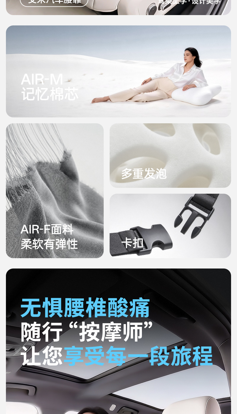 Car Lumbar Support Cushion Memory Foam Car Seat Backrest Cushion for Long Hours of Driving Without Fatigue Factory Cross-Border