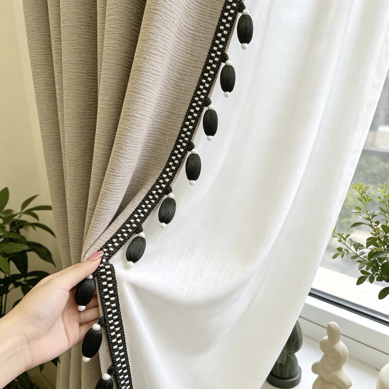 New Leaf Lace Pearl Pendant Fabric Curtain Tassel High-End Light Luxury Side Decoration Direct from Manufacturer
