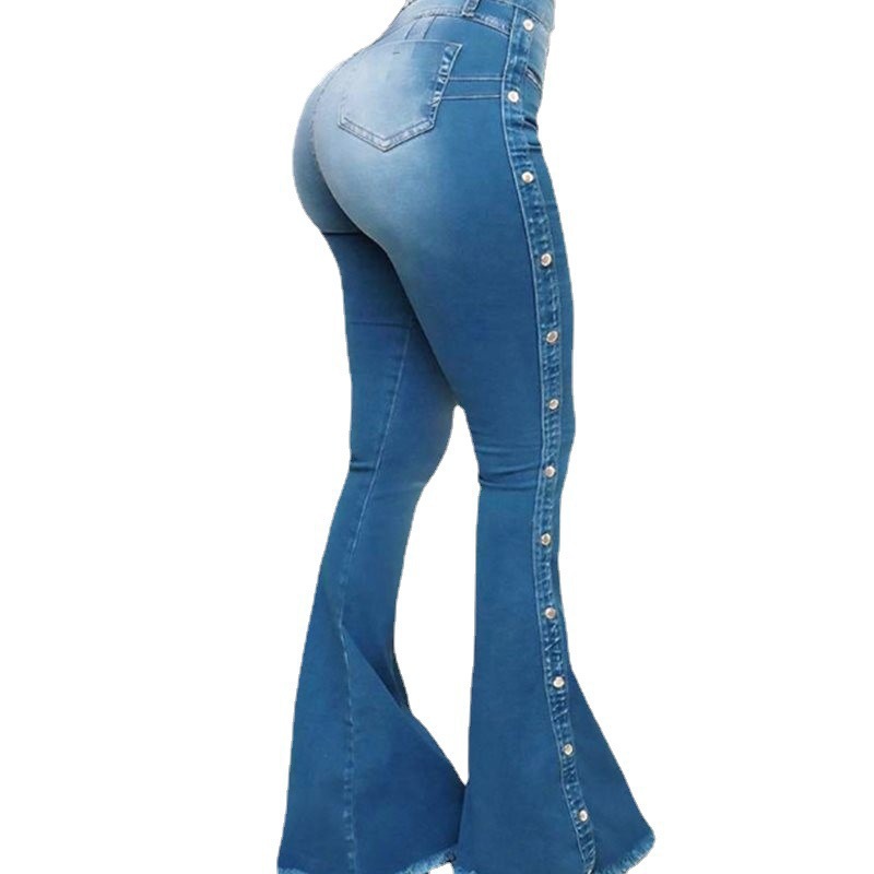 Jeans Acampanados de Tiro Alto para Mujer, Mezclilla de Algodón, Elásticos, para Uso Casual