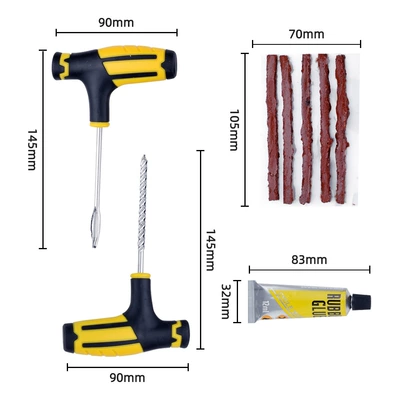 Cross-Border New 8Pc Car Vacuum Tire Repair Car Tire Repair Tool Set Glue Strip Quick Glue Liquid (Repair kit) - 1-bottle-of-tire-repair-glue-5-tire-repair-strips-1-drill-bit-1-threaded-drill-bit