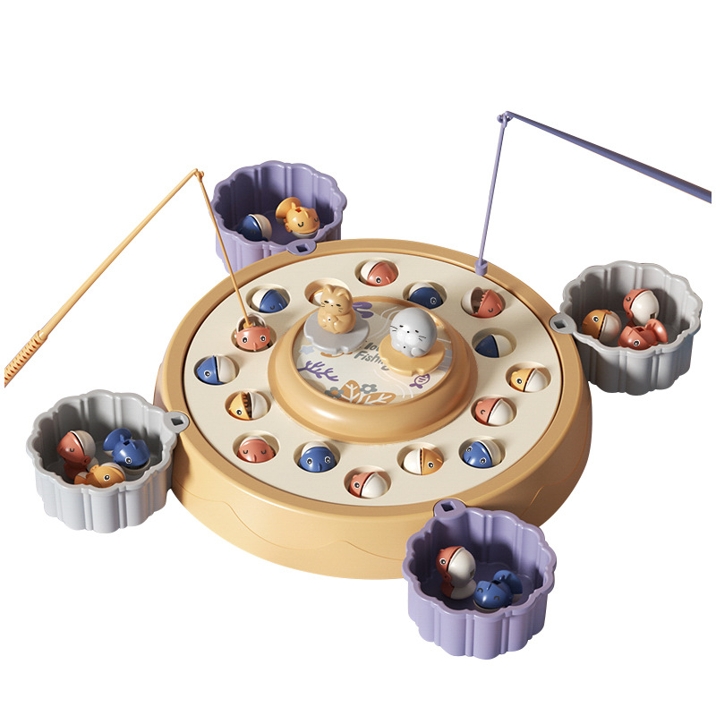 Cross-border eléctrico giratorio magnético pesca juguetes educativos para niños multifunción música giratoria diversión pesca placa niños