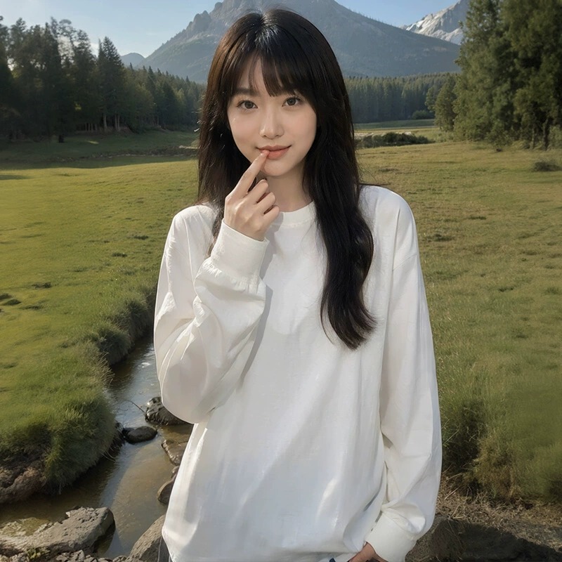 Xinjiang Cotton Pure White Long-Sleeve Top 400g Heavyweight T-Shirt Women's Pure Cotton Loose Base Shirt Early Spring Round Neck Inner Wear