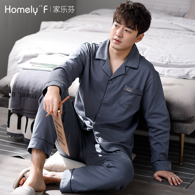 Pijamas de hombre primavera y otoño 100% algodón de manga larga ropa para el hogar algodón de los hombres Otoño e Invierno traje fino