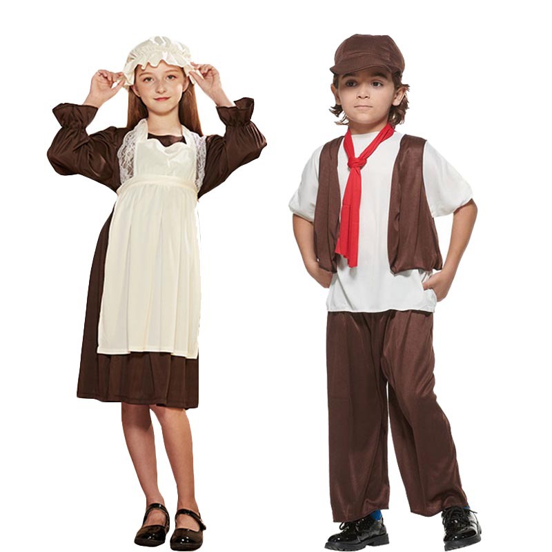 Halloween Victorian Men and Women Sell Newspaper Sell Matches Kids cosplay Civilians Children Stage Performance Costumes