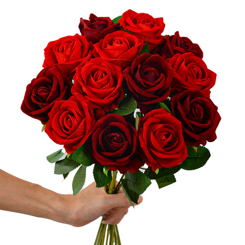 Single hand-feeling velvet simulated rose Valentine's Day bouquet flower arrangement home decoration fake flower rose waterfall arrangement