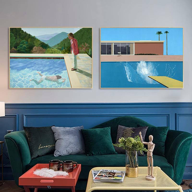 David Hockney's famous painting of swimming pool water splashes is a decorative painting for the living room, dining room, bedroom, and bedside David Hockney's famous painting of swimming pool water splashes is a decorative painting for the living room, dining room, bedroom, and bedside