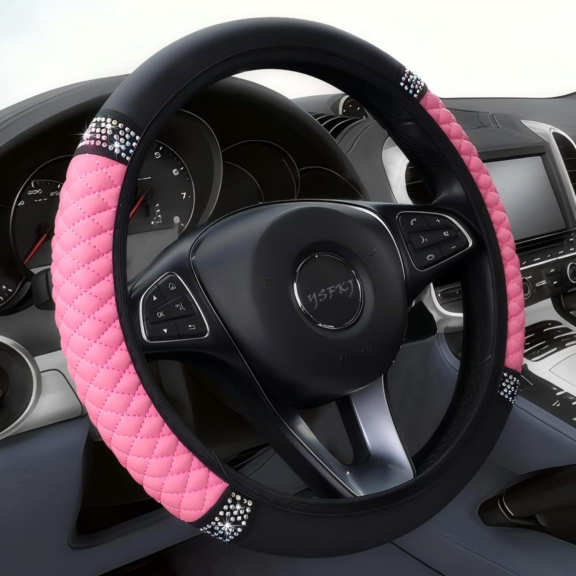 Factory Direct Sales Cross-Border Colorful Rhinestone Car Steering Wheel Cover, Leather Three-Dimensional Interior Handle Cover Without Inner Ring