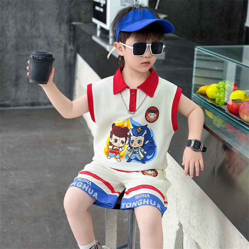 7310 Nezha boy suit verano 2025 nuevo chaleco sin mangas para niños bebé deportivo verano traje de dos piezas de moda