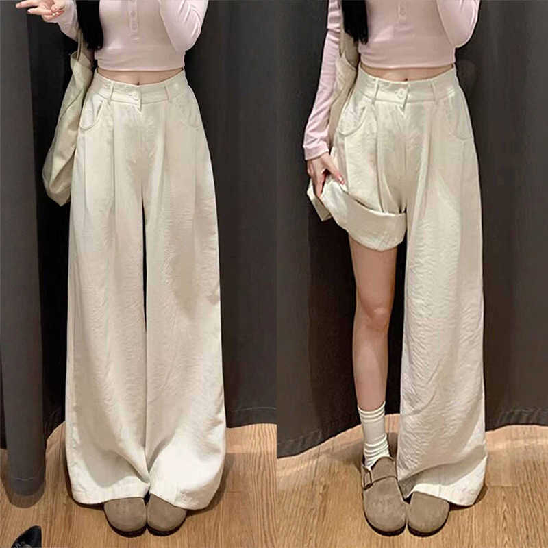 White Milk Silk Suit Pants for Women, Summer 2026 New Style, Straight-Leg, Drapey, Relaxed Fit, Petite, Yamamoto Ice Silk Wide-Leg Pants White Milk Silk Suit Pants for Women, Summer 2026 New Style, Straight-Leg, Drapey, Relaxed Fit, Petite, Yamamoto Ice Silk Wide-Leg Pants