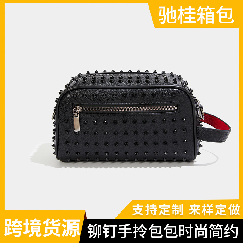 New cross-border men's fashion biker-style studded clutch bag, men's business handbag, men's bag, punk trendy cool bag