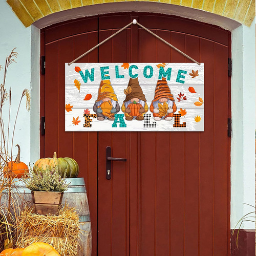 Thanksgiving three dwarfs welcome hanging maple leaf pumpkin doorplate ornament harvest festival wreath emblem decoration