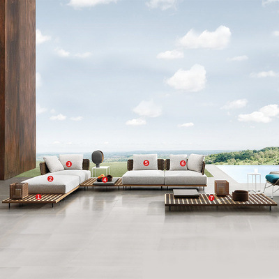 Sofá al aire libre transfronterizo patio nórdico todo el aluminio ocio arte combinación de silla de caña al aire libre muebles de caña combinación de mesa de té
