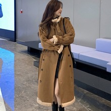 羊羔毛麂皮绒毛呢外套女2025秋冬中长款加绒加厚皮毛一体呢子大衣