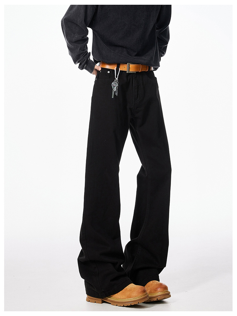 Paris Bootcut Black Scimitar Jeans Men's Spring And Autumn New Loose Cleanfit Micro Straight Pants_viptrois.com