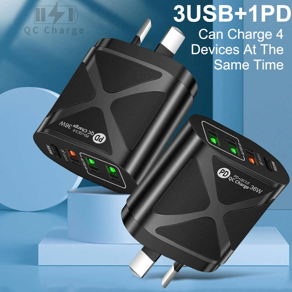 36W адаптер по австралийским стандартам, корейское соответствие, PD+QC3.0, 2.4A, двойной USB, быстрая зарядка для мобильного телефона, мультипортовый с PD-зарядным блоком