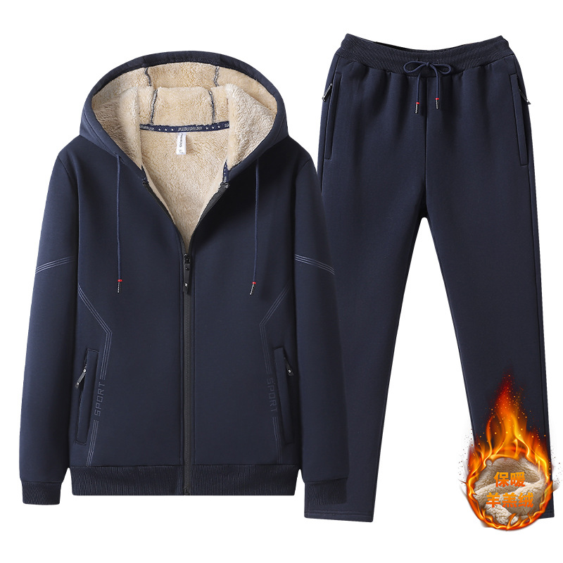 Trajes deportivos de invierno para hombres, algodón grueso, cordero de cachemira grueso, cardigan de tamaño grande, ocio grueso, dos piezas, moda