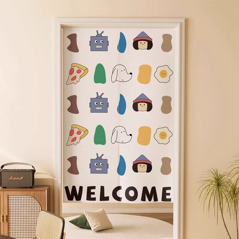 Cartoon Cute Punch-Free Kidsren's Room Door Curtain Partition Curtain Bathroom Blocking Curtain Home Bedroom Short Curtain Hanging Cloth