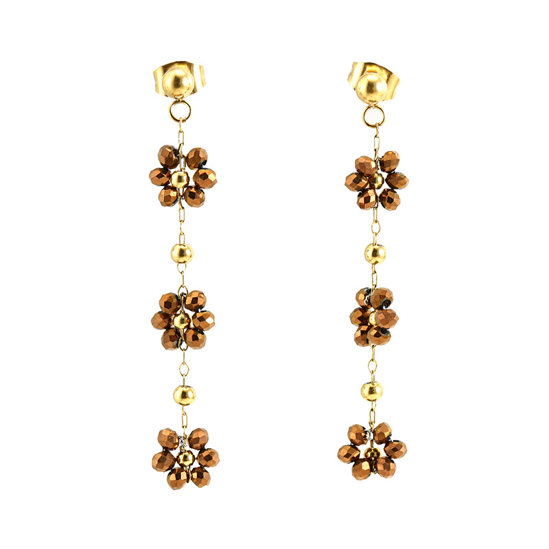 Cruz-frontera europea y americana color cristal flor pendientes de acero inoxidable oreja pin bohemio 18k oro titanio pendientes de acero para las mujeres