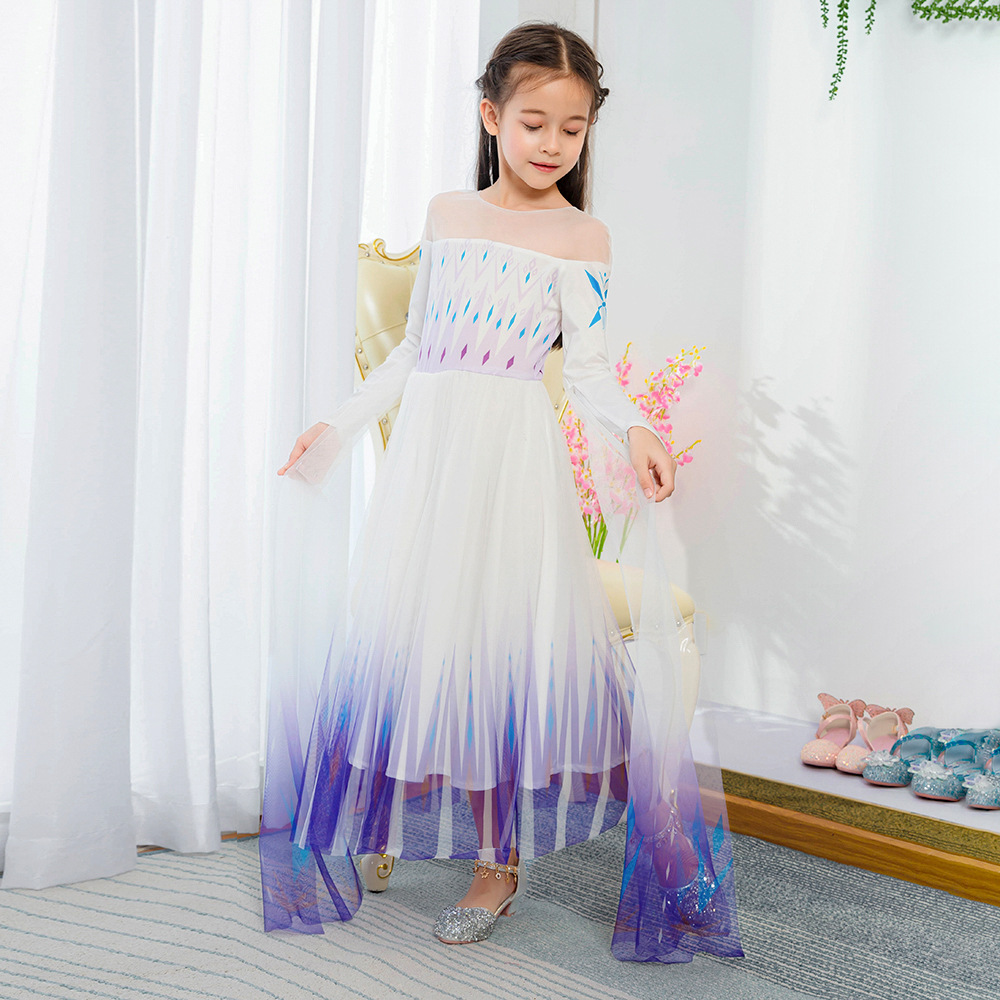 Frozen 2 niños manga larga Aisha vestido malla cola hinchada Aisha princesa vestido de niña de las flores traje