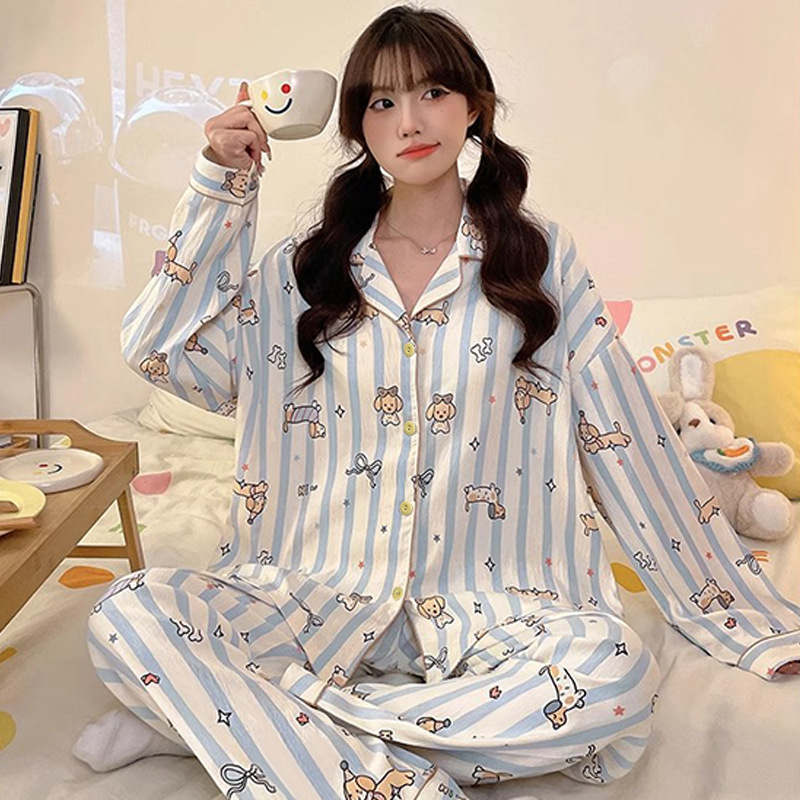 Otoño transfronterizo nuevo pijama mujer imitación algodón estilo coreano cardigan pantalones de manga larga dulce y lindo traje de servicio a domicilio exterior