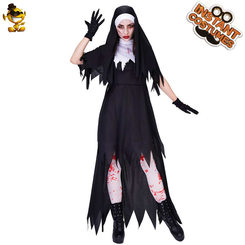 De Halloween de las mujeres adultas sangrienta monja vestido traje partido Cosplay zombi monje traje image 6