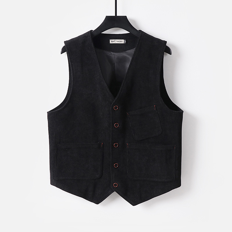 Retro British Yuppie Large Size Loose Multi-Pack Corduroy Herringbone Casual Slim Wedding Suit Vest for Men