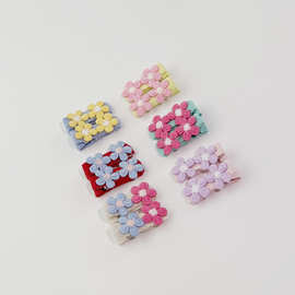 对夹两个装跨境货源可爱花朵刺绣布艺发夹儿童边夹 ins风hairpins