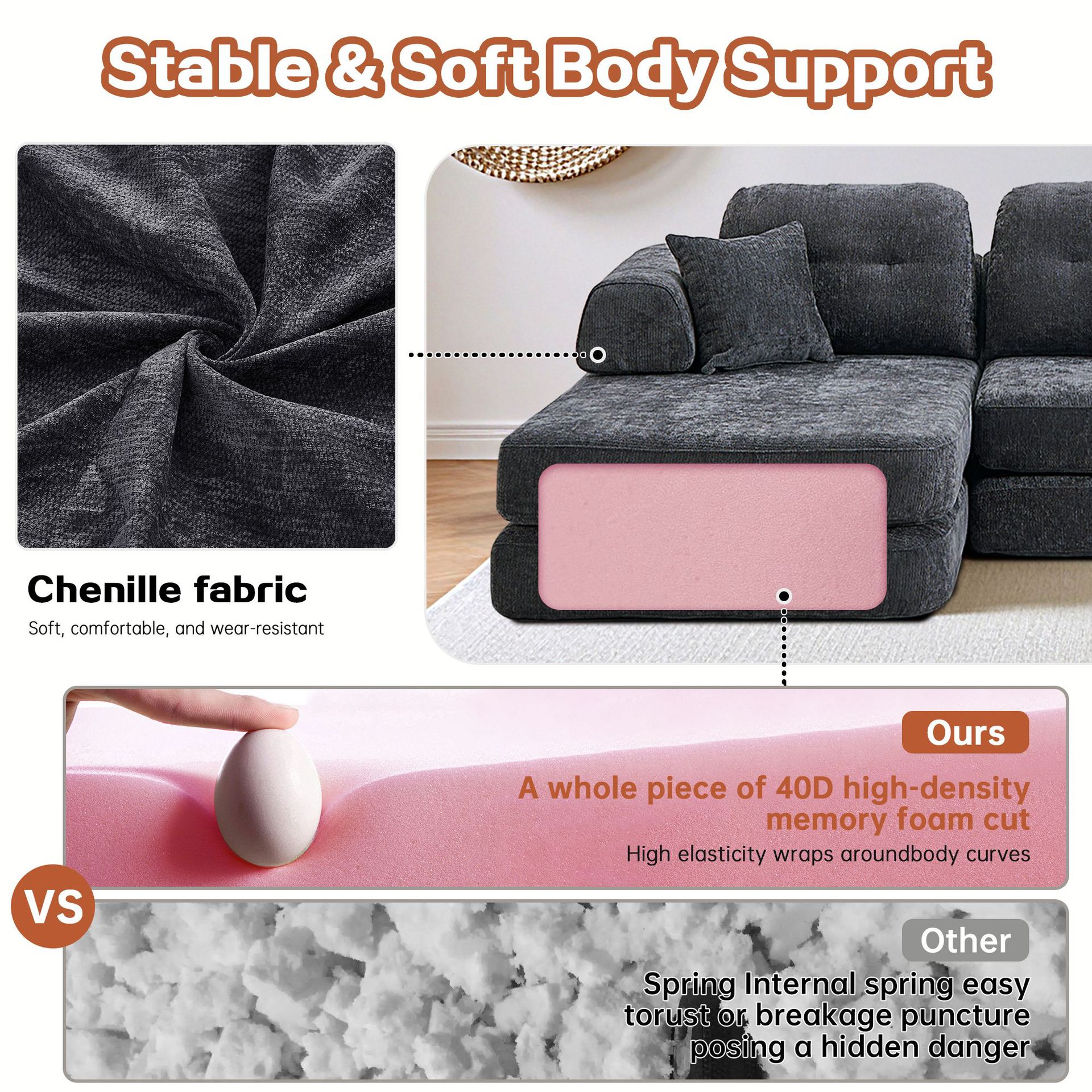 Fábrica directa vacío sofá de compresión sala de estar dormitorio doble línea recta módulo minimalista marco de metal plegable