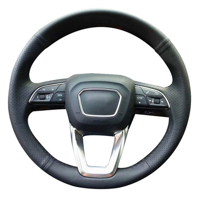 Car Leather Hand-Stitched Steering Wheel Cover Manufacturer Wholesale Cross-Border Hand-Stitched Handlebar Cover Suede Steering Wheel Cover Bc-011 (Steering wheel cover) - fine-grained-nappa-first-layer-cowhide-hand-stitched-steering-wheel-cover-black-hole-on-both-sides-black-line