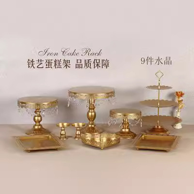 Estante de pastel europeo de hierro forjado conjunto de decoración de boda postres tienda de bocadillos estante de baile prop bandeja de pastel