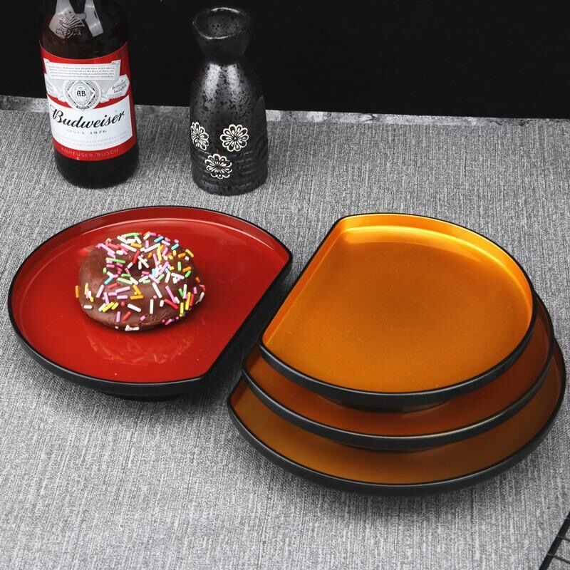 Plato de sushi japonés, plato de fritura, plato dorado, plato de concepción artística, plato de alta gama de vajilla de melamina en forma especial