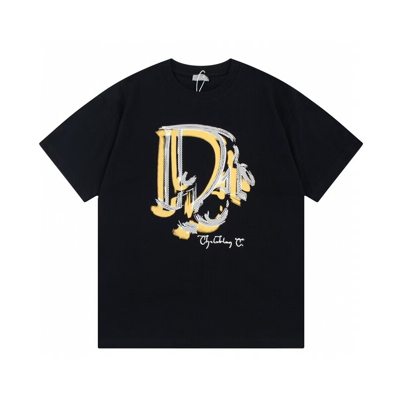 クロスボーダー 25ssCD ホームファッションブランド春夏新作落書きペイントレタープリントユニセックス純綿半袖Tシャツ|undefined