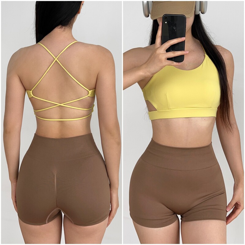 Sports beauty back thin strap underwear yoga chest big Pilates outer wear vacation comfortable push up fitness bra 1246