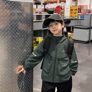 2025 Spring New Children's Wear Japanese Style Casual All-match Boys' Hooded Zipper Jacket Children's Mountain Style Outdoor Fashion