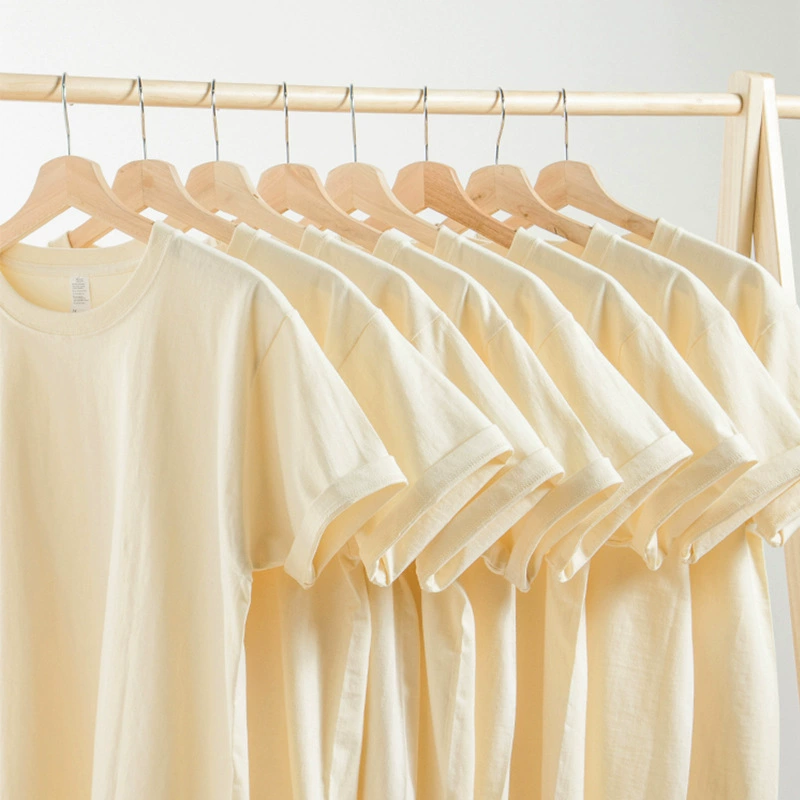 Расческа 220G абрикосовый сплошной хлопчатобумажный круглый воротник с короткими рукавами футболка для мужчин и женщин